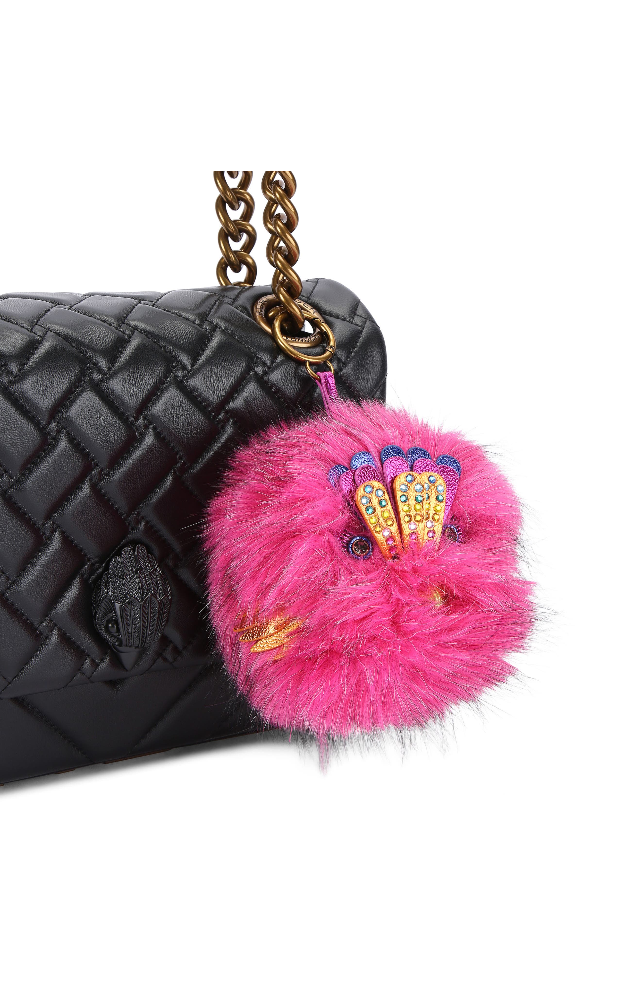 Kurt Geiger London Faux Fur Pompom Eagle Bag Charm, Alternate, color, Open Pink