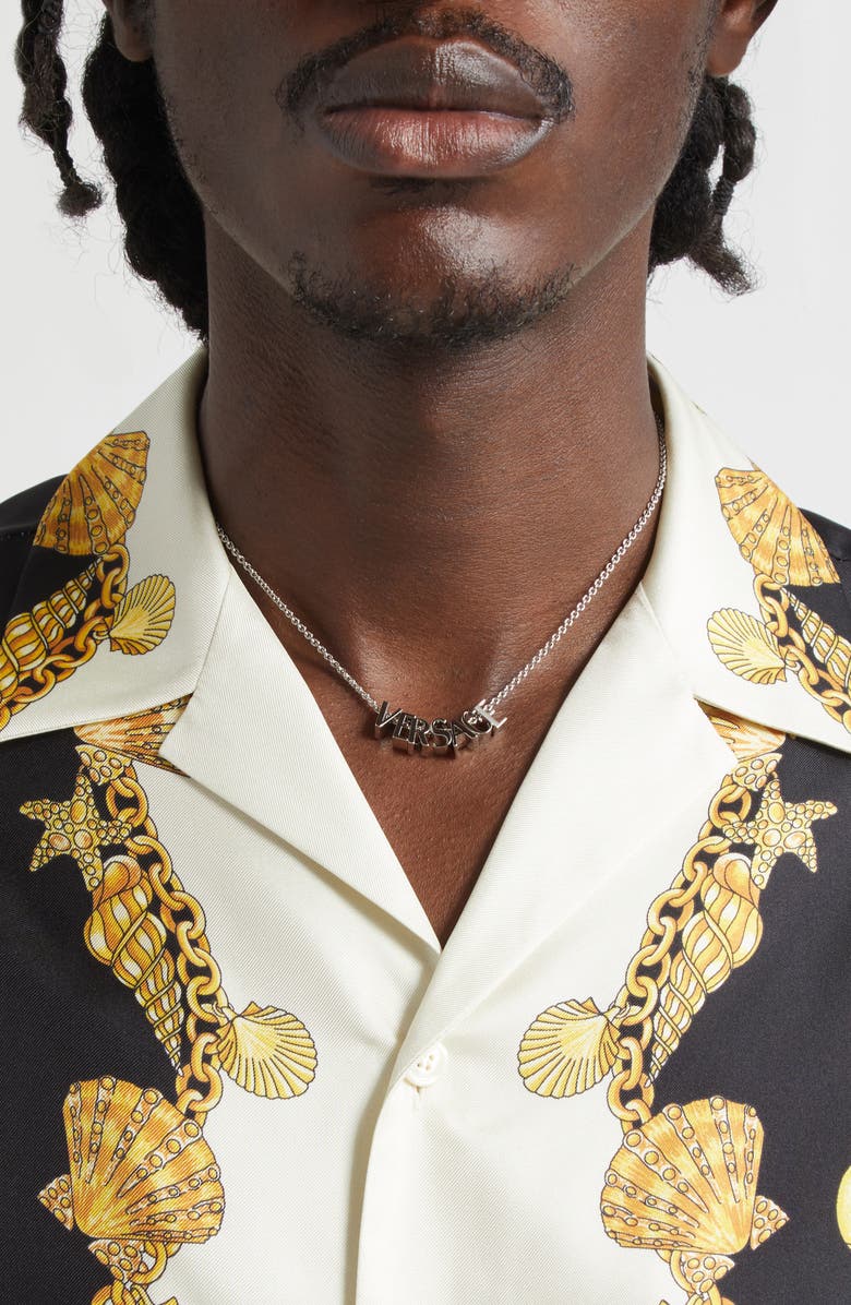 Versace Logo Necklace, Alternate, color, Palladium