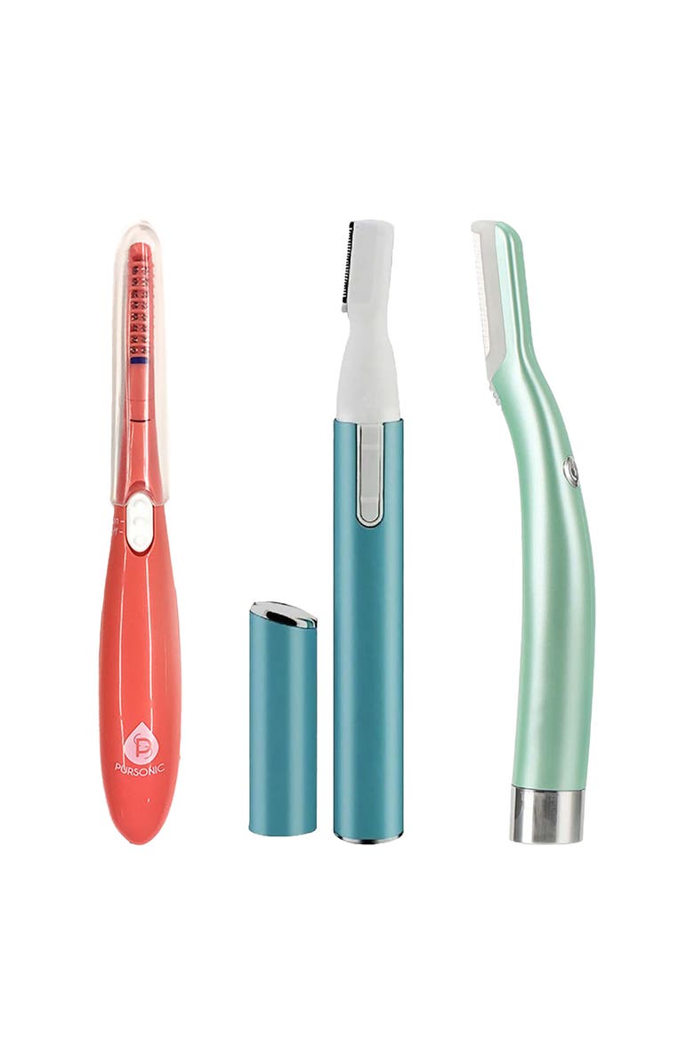 PURSONIC Beauty Precision Bundle - Multi-Purpose Hair Trimmer, Heated Eyelash Curler & Dermaplaning Hair Remover Tool, Alternate, color, Multicolor