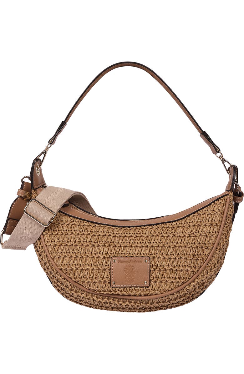 Tommy Bahama Logo Debossed Raffia Shoulder Bag, Main, color, Tan