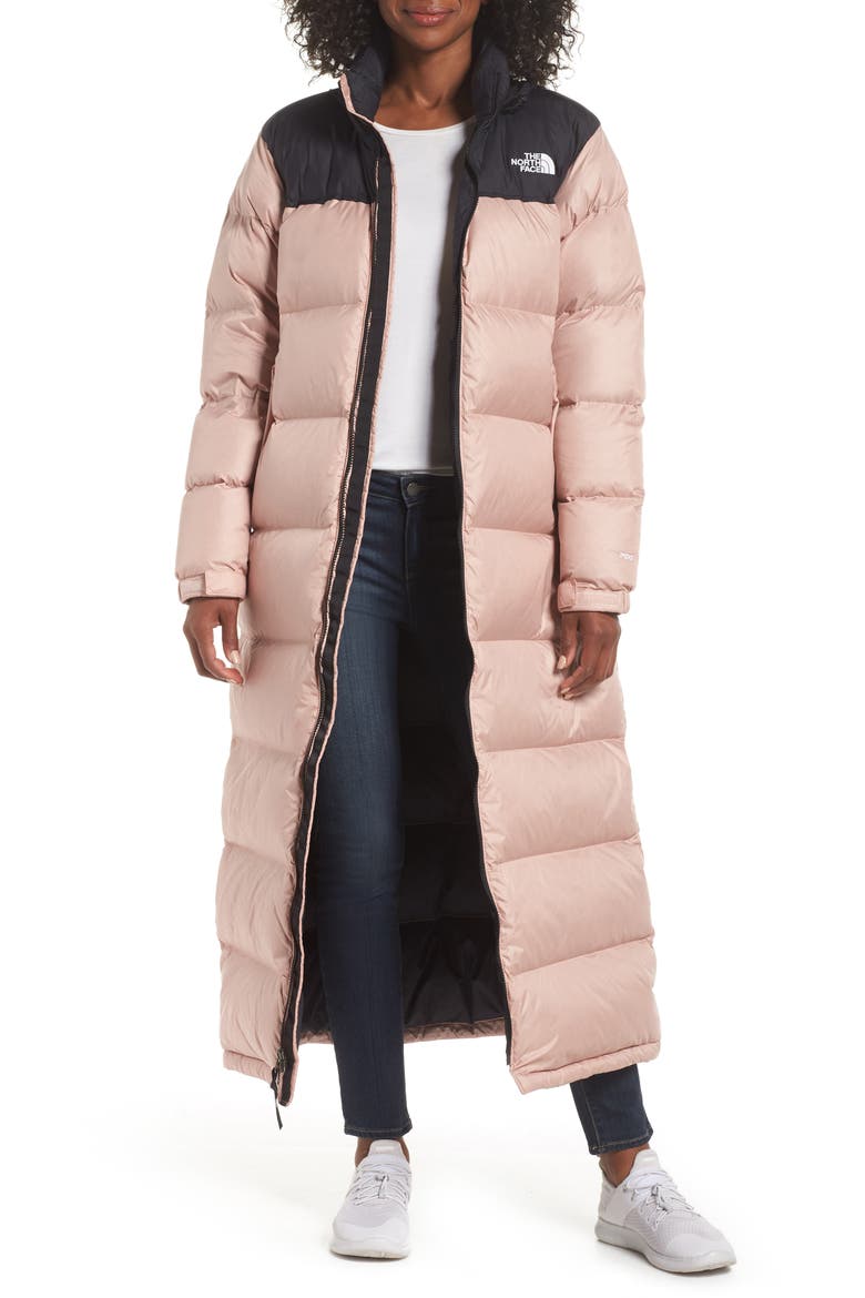 Nuptse Long Water Repellent Down Coat, Main, color, MISTY ROSE