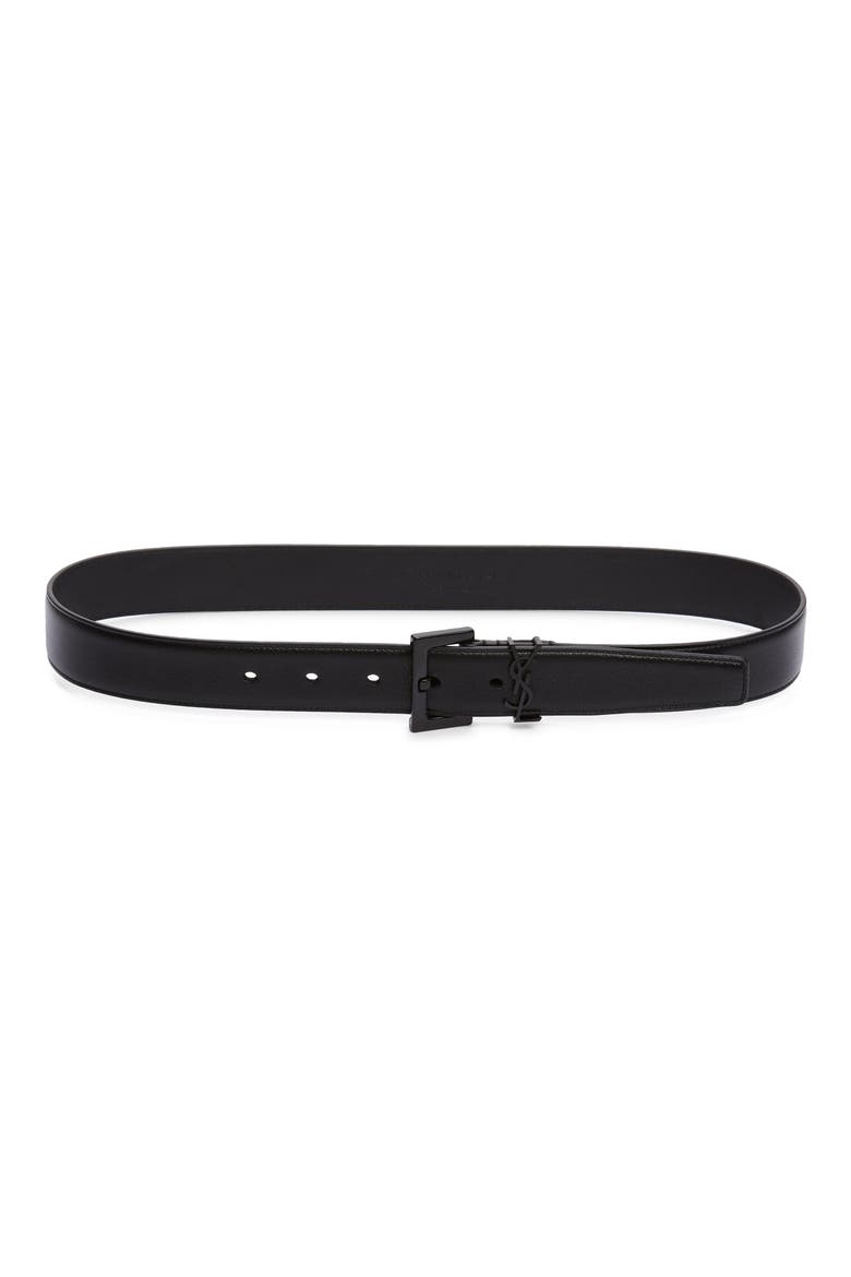 YSL Monogram Leather Belt, Main, color, NERO