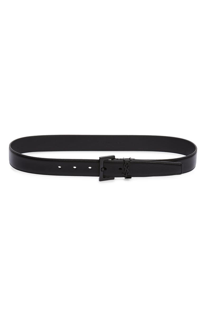 Saint Laurent YSL Monogram Leather Belt, Main, color, Nero