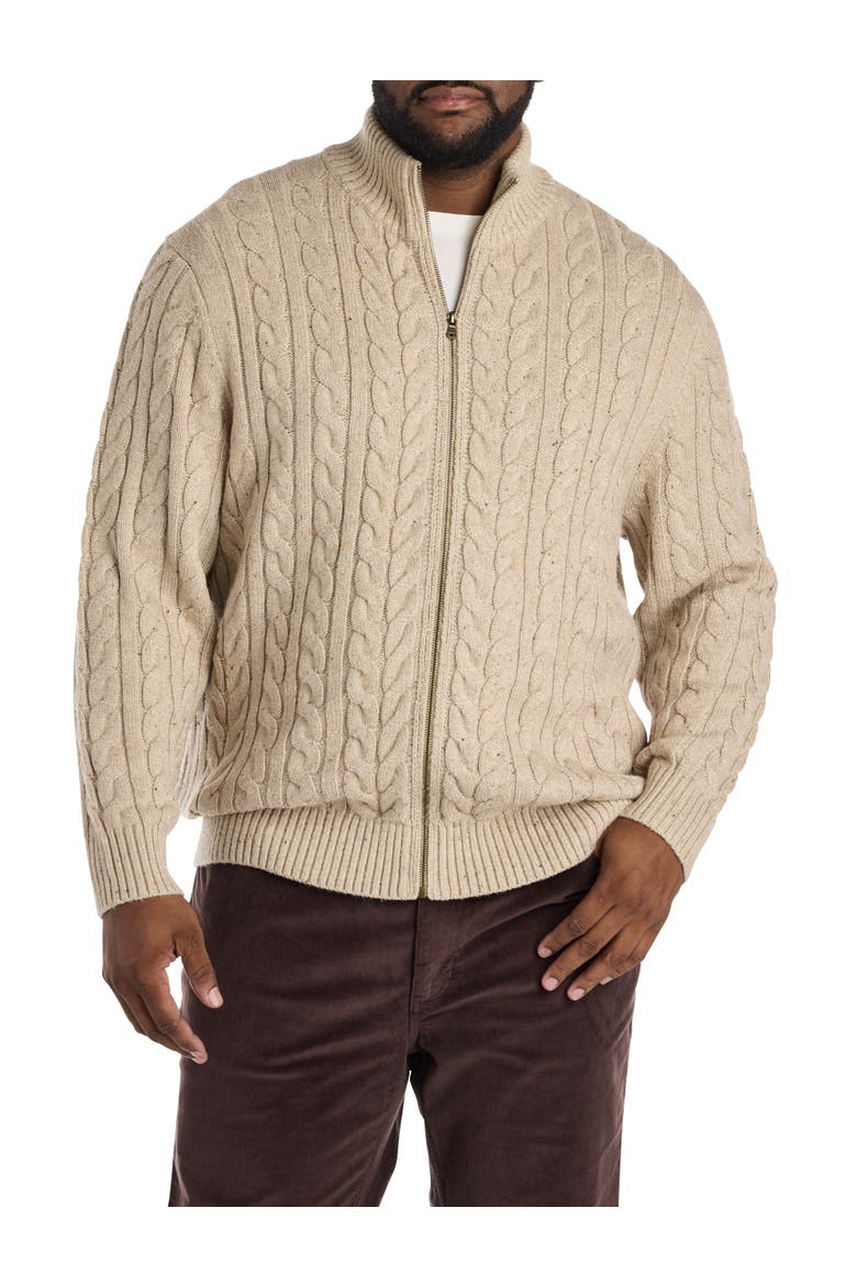 Big & Tall Cabled Front-Zip Cardigan, Main, color, OATMEAL NEP
