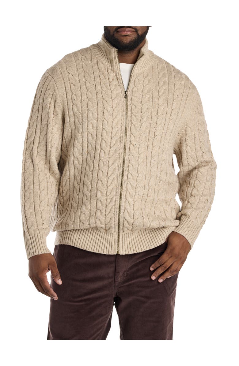 Oak Hill by DXL Big & Tall Cabled Front-Zip Cardigan, Main, color, Oatmeal Nep