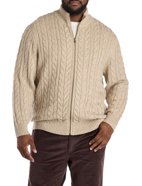 Big & Tall Cabled Front-Zip Cardigan