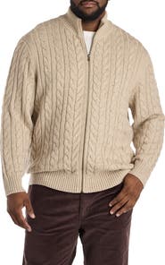 Oak Hill by DXL Big & Tall Cabled Front-Zip Cardigan