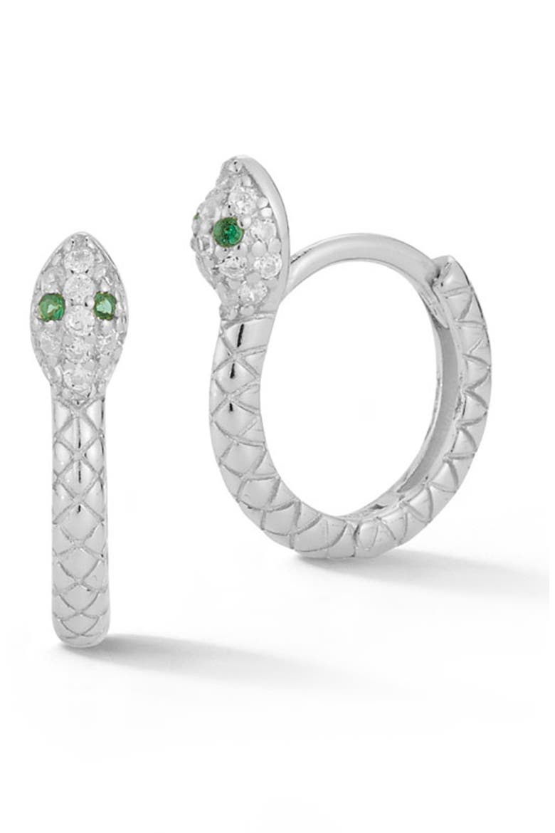 Gold Vermeil CZ Snake Huggie Hoop Earrings, Main, color, SILVER