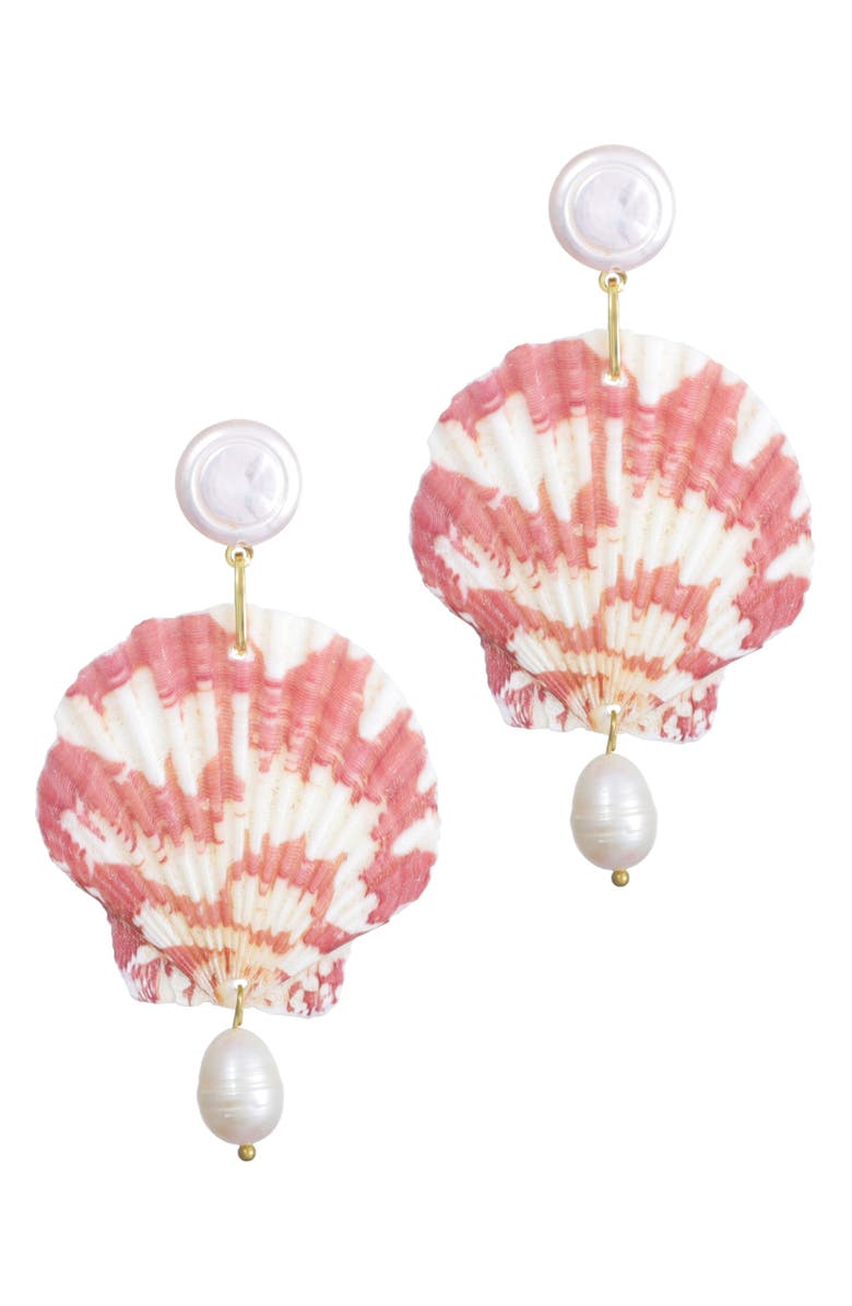 Adornia Shell & Faux Pearl Drop Earrings, Main, color, Pink