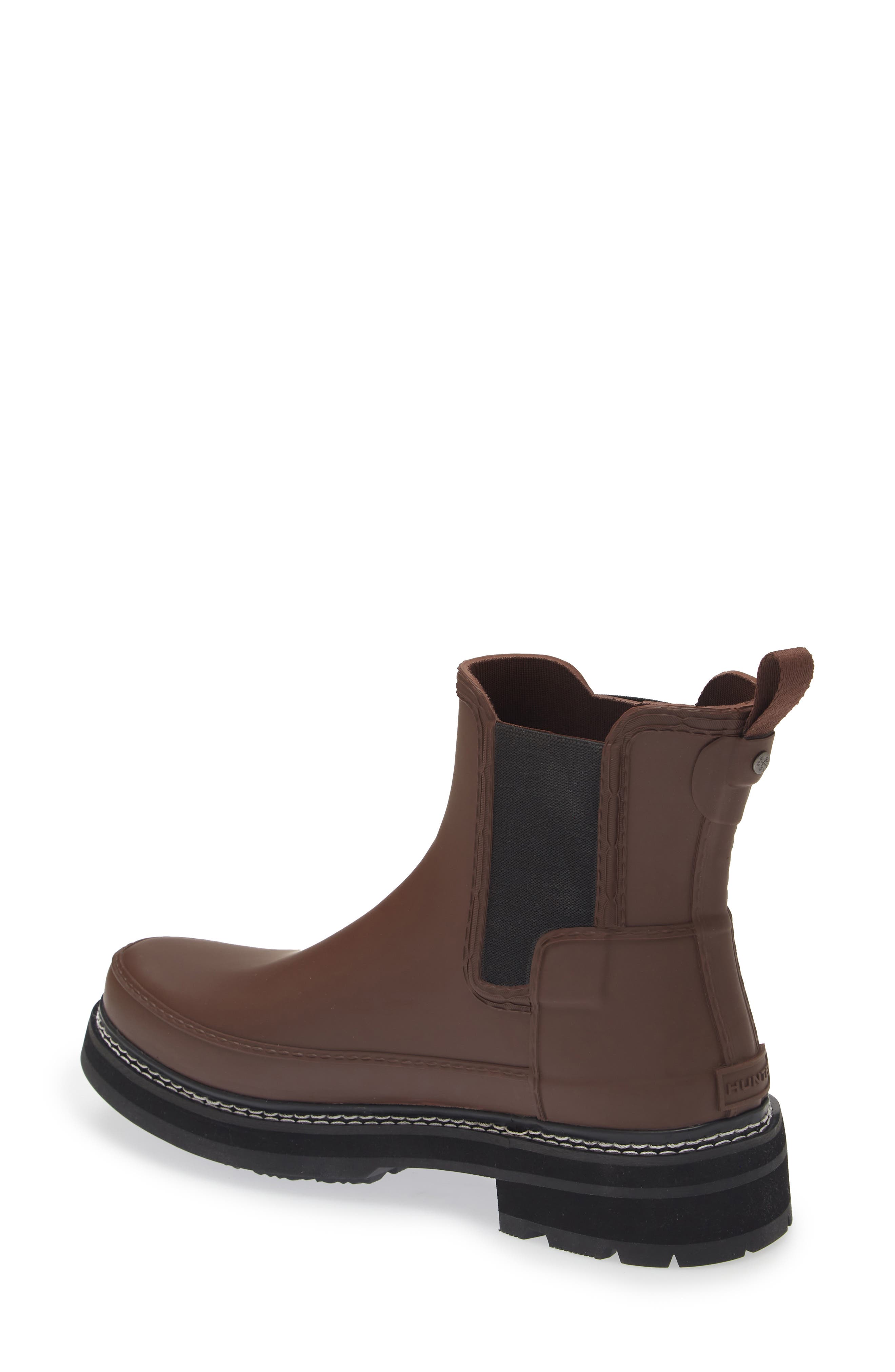 Hunter Refined Stitch Waterproof Chelsea Boot, Alternate, color, Brown Bolt/ Black
