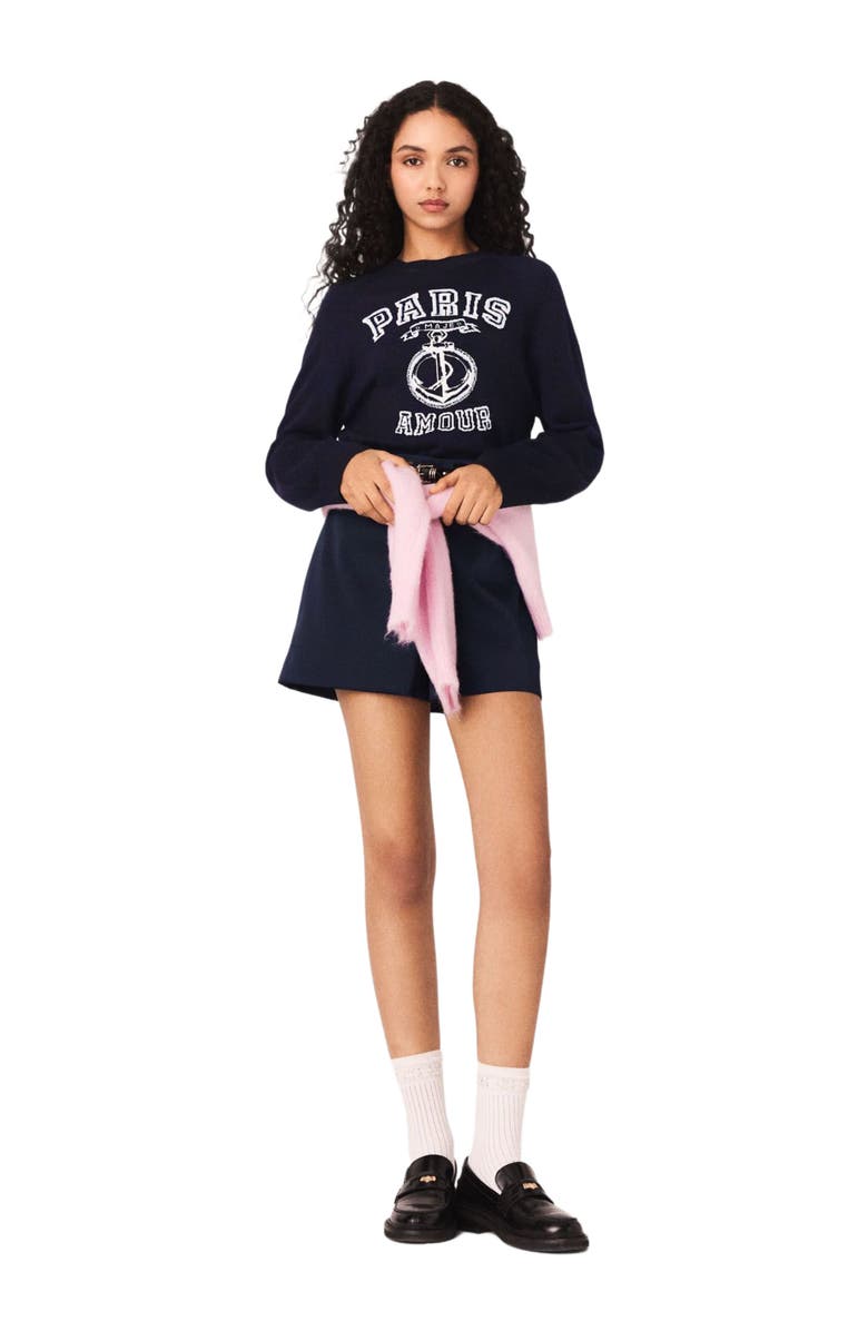 maje Round-neck slogan sweater, Alternate, color, Navy