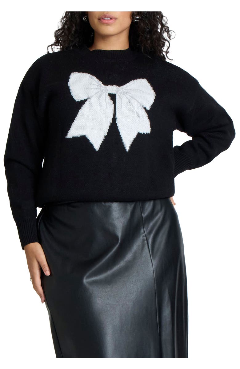ELOQUII Bow Intarsia Sweater, Main, color, Black And White