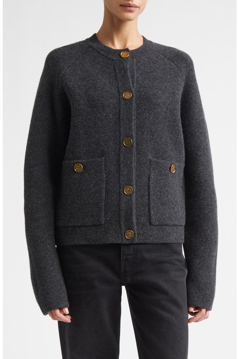 Hammered Button Cashmere & Wool Cardigan, Main, color, CHARCOAL