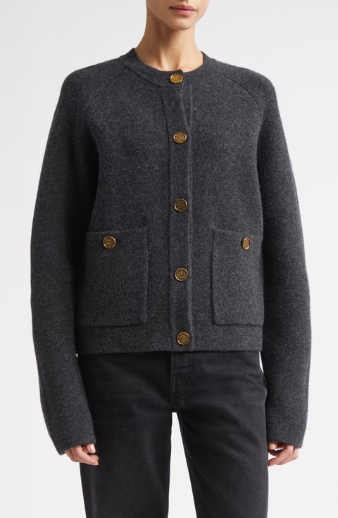 Hammered Button Cashmere & Wool Cardigan