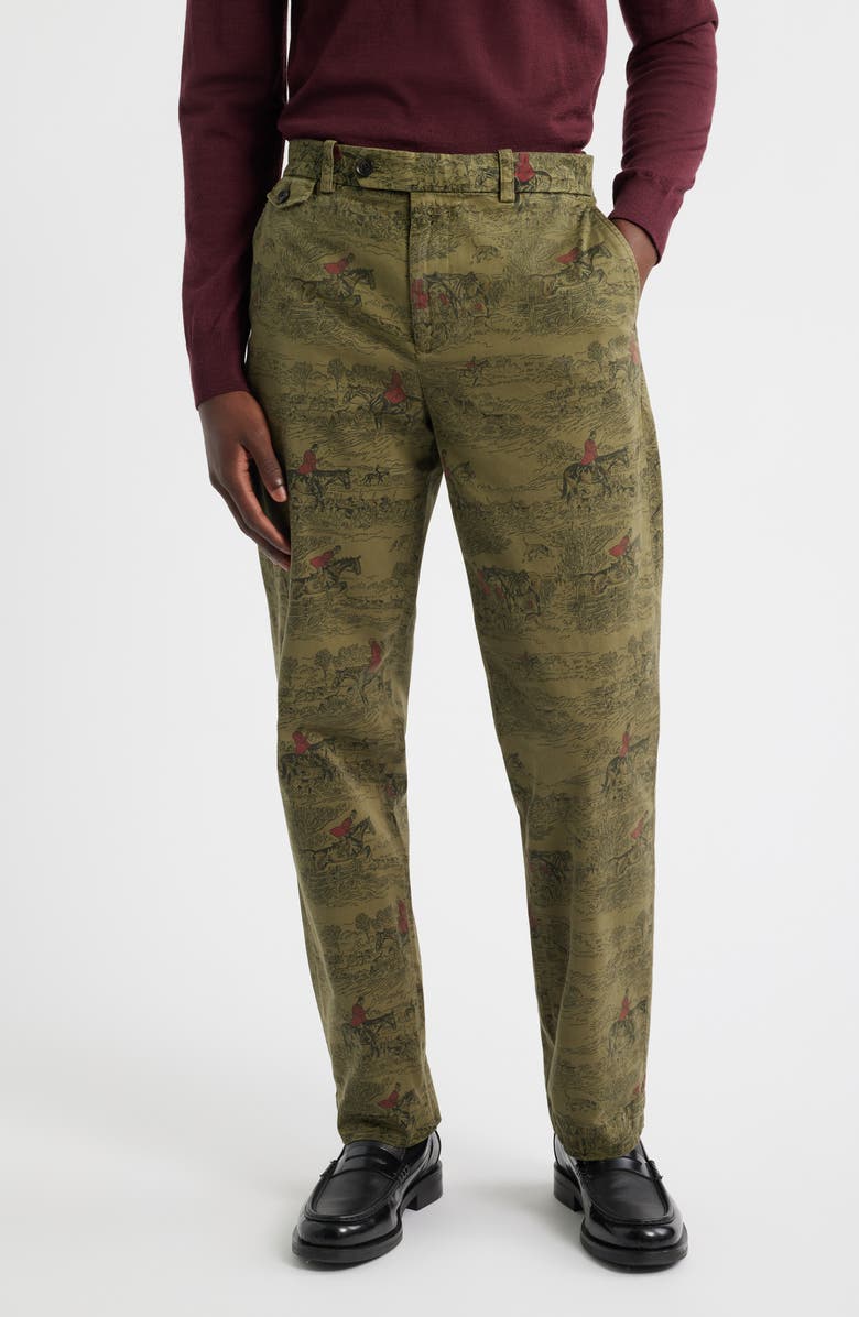 Brooks Brothers Heritage Print Flat Front Stretch Cotton Chinos, Main, color, Olive