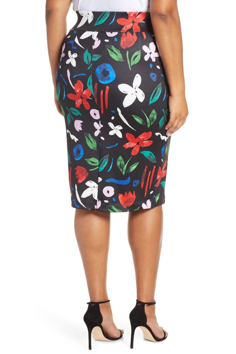 Floral Neoprene Pencil Skirt, Alternate, color, BRIGHT ON CUE