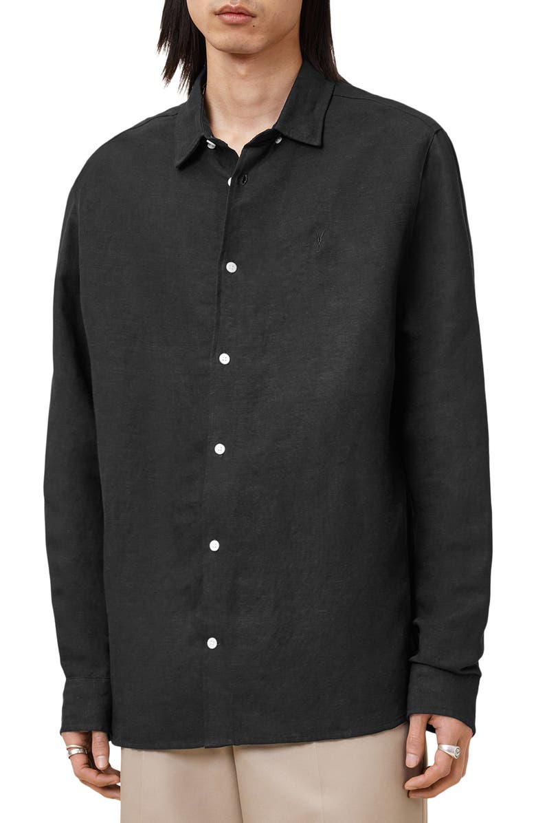 AllSaints Bandol Linen Blend Button-Up Shirt, Main, color, 