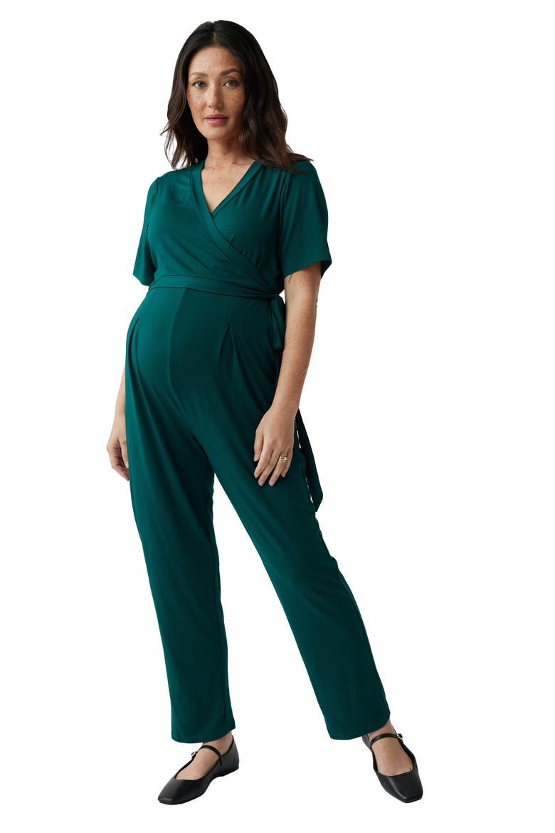 Ingrid & Isabel® Crop Jersey Maternity/Nursing Jumpsuit, Alternate, color, BTNCL GRN
