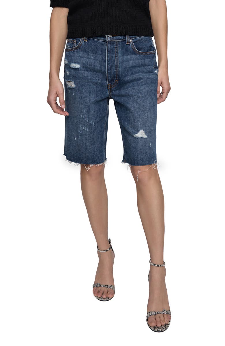 Rebecca Minkoff Kendall Distressed Cutoff Denim Bermuda Shorts, Main, color, Waverly Wash