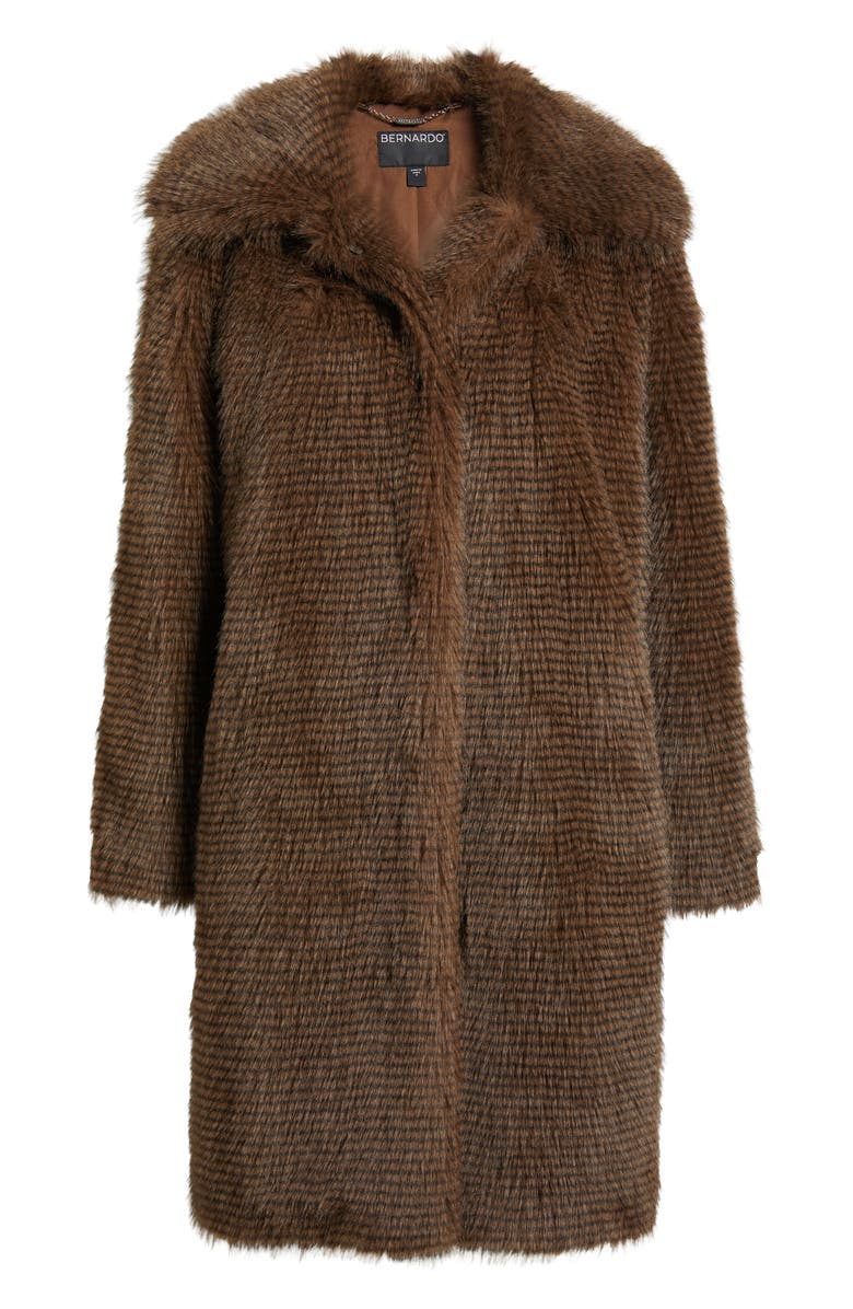 Bernardo Long Faux Fur Coat, Alternate, color, Brown Mix