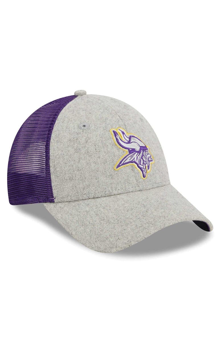 New Era Men's New Era Heather Gray/Purple Minnesota Vikings Pop Trucker 9FORTY Adjustable Hat, Alternate, color,