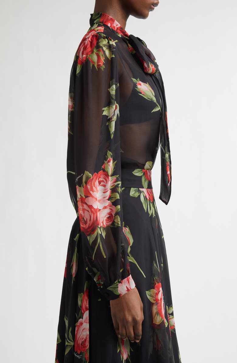 Dolce&Gabbana Bouquet Silk Chiffon Top, Alternate, color, Bouquet Rose F.nero