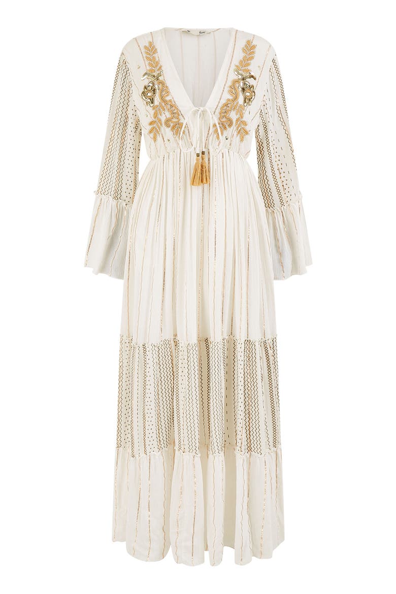 Metallic Embellished Maxi Dress, Alternate, color, White