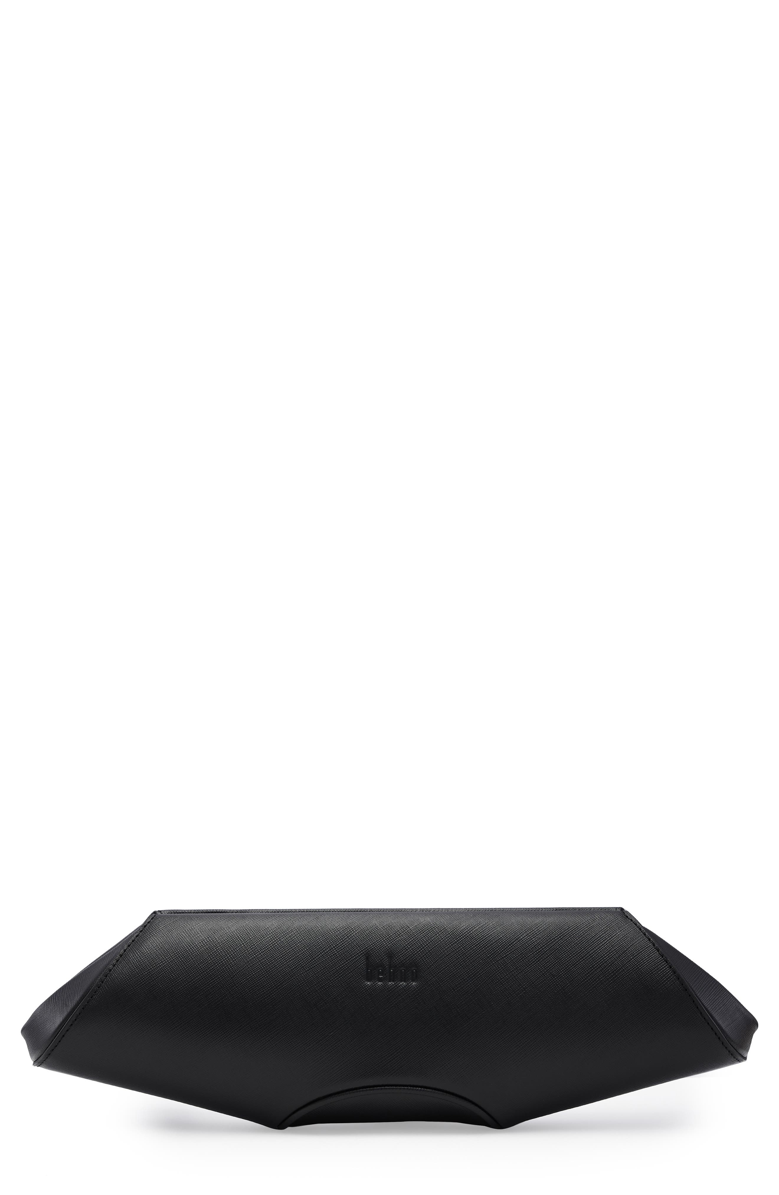 behno Elizabeth Leather Baguette Clutch, Main, color, Black