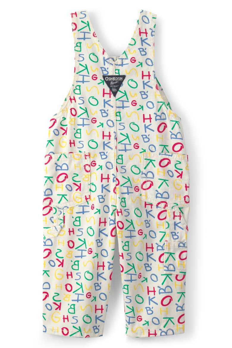 Alphabet Print Cotton Twill Overalls, Alternate, color, WHITE ALPHABET OVERALL
