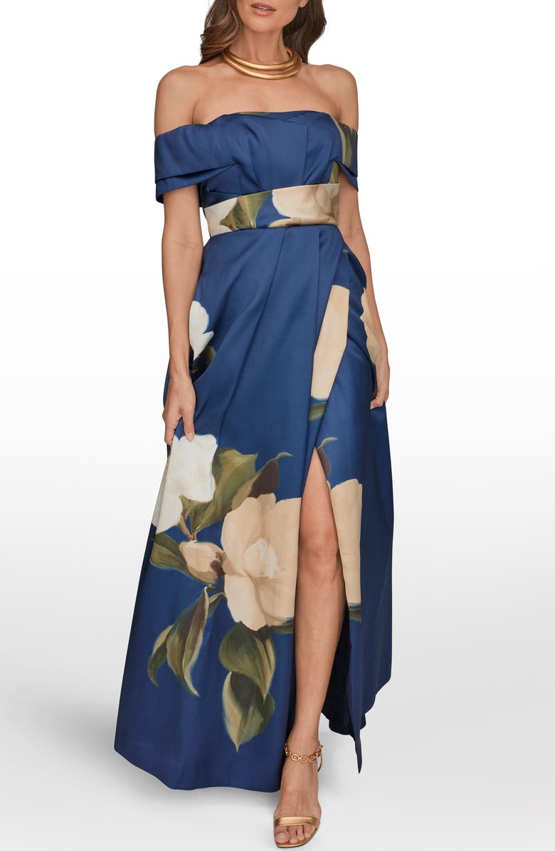 Donna Karan New York Placed Floral Off the Shoulder Gown, Alternate, color, Ink Multi