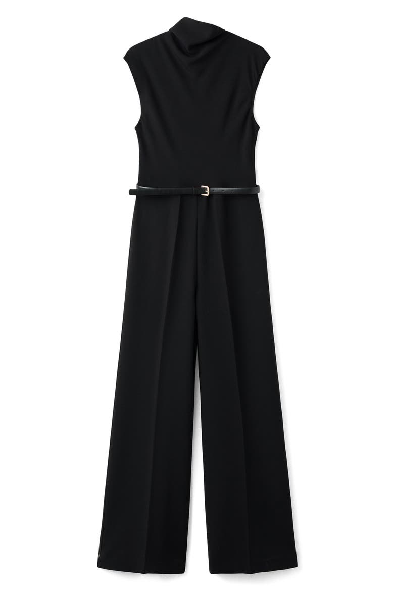 Drape Neck Belted Jumpsuit, Alternate, color, BLACK