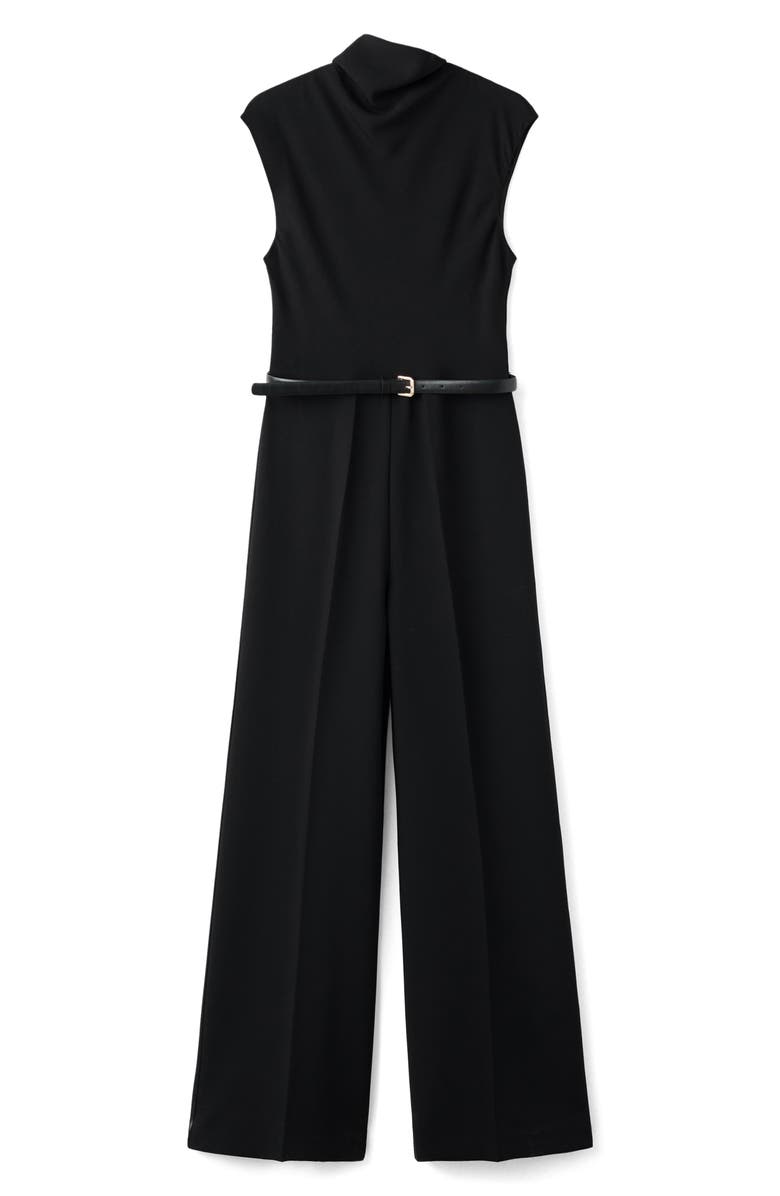 MANGO Drape Neck Belted Jumpsuit, Alternate, color, Black
