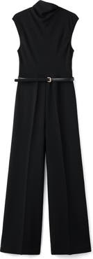MANGO Drape Neck Belted Jumpsuit