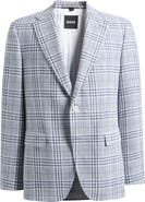 BOSS Hutson Slim Fit Blue & White Plaid Linen & Cotton Blend Sport Coat