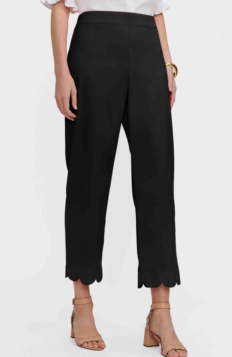 Foxcroft Elaine Scallop Hem Cotton Blend Crop Pants, Main, color, Black