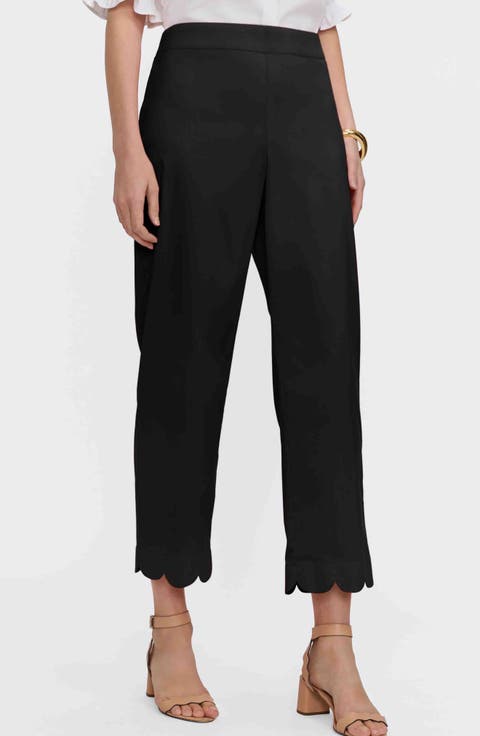 Elaine Scallop Hem Cotton Blend Crop Pants (Petite)