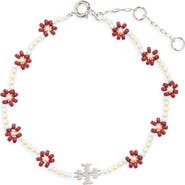 Tory Burch Curiosity Faux Pearl Flower Bracelet