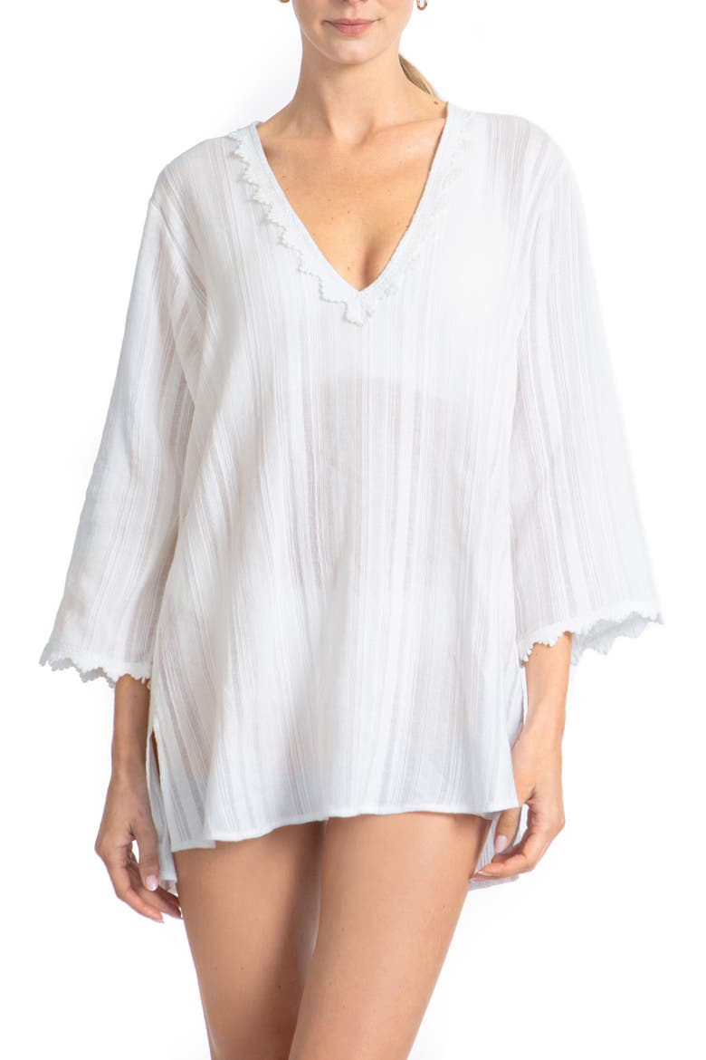Jo Lace Trim Cover-Up Tunic, Main, color, WHITE