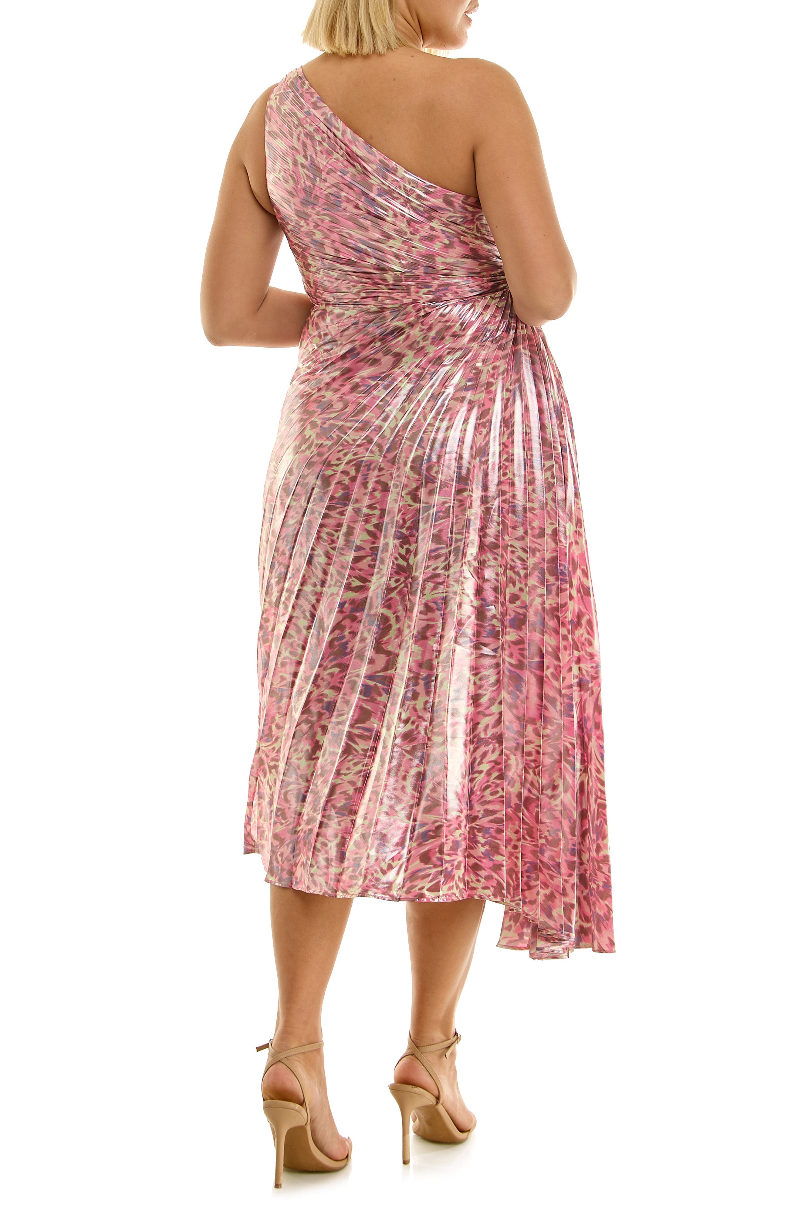 Pleated One-Shoulder Metallic Dress - image 4
