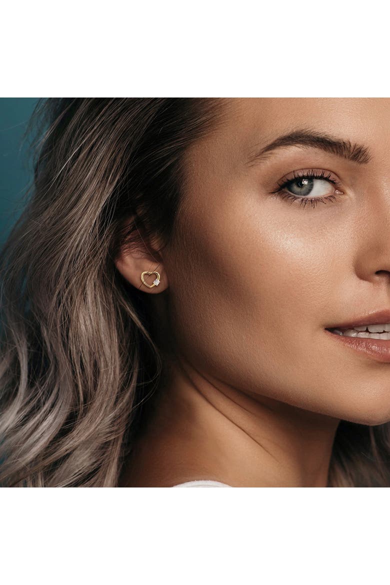 Lab-Grown Diamond Heart Earrings Yellow Silver, Alternate, color, Yellow Plated Sterling Silver