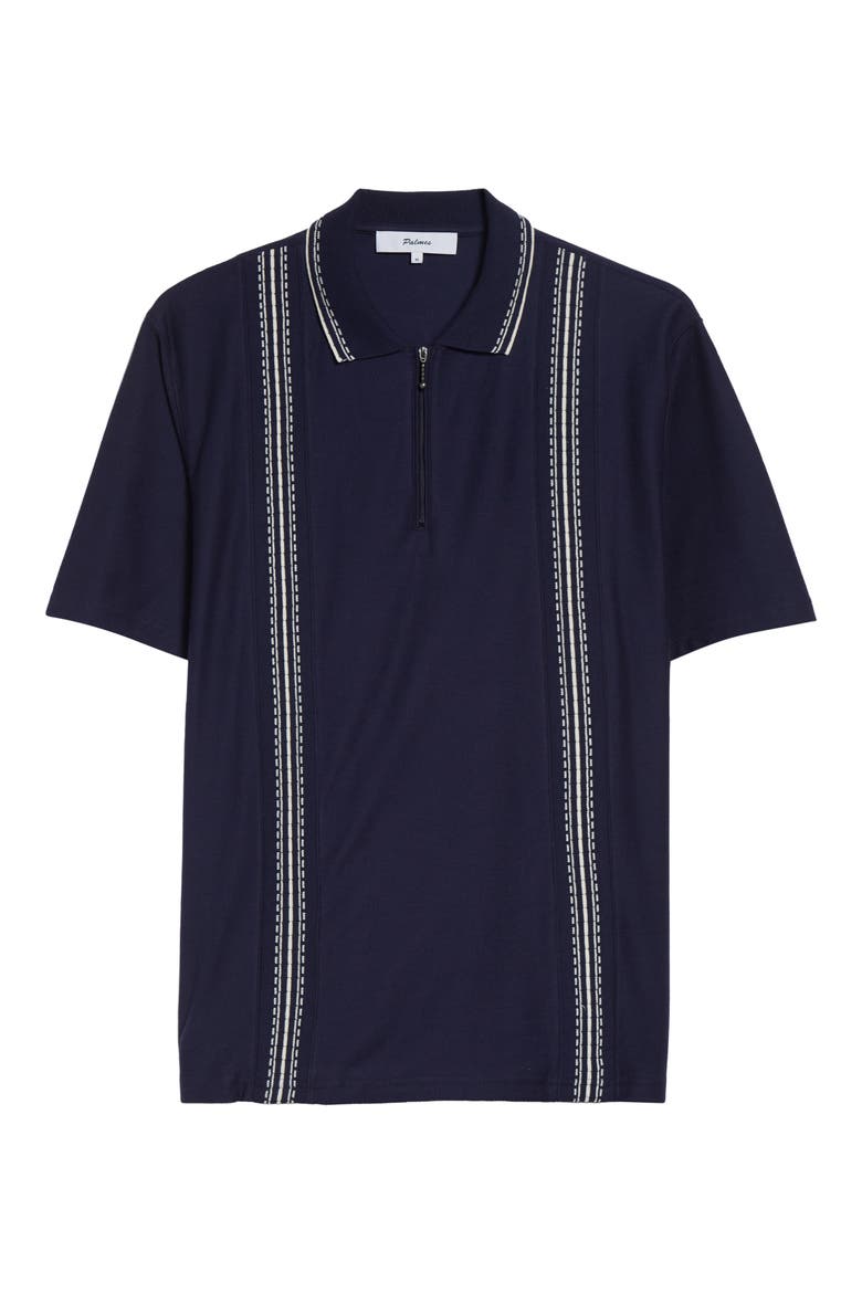 Stripe Jacquard Trim Zip Polo, Alternate, color, NAVY