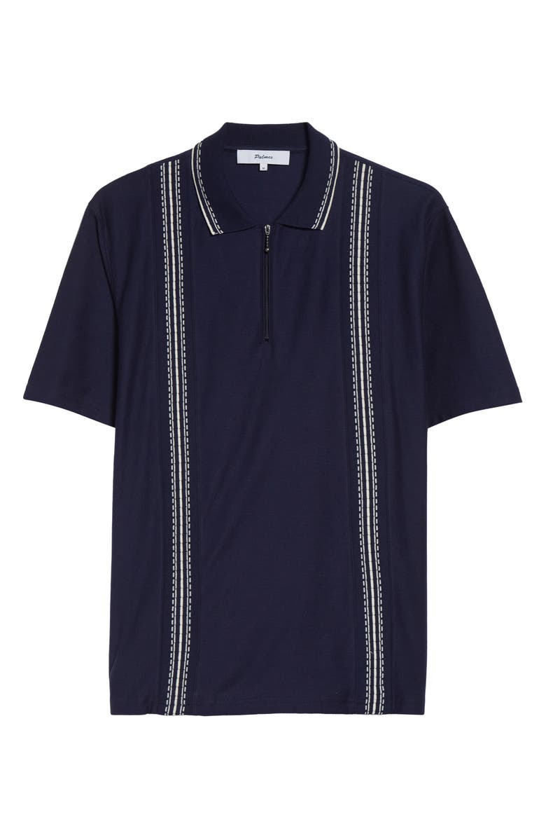 PALMES Stripe Jacquard Trim Zip Polo, Main, color, Navy