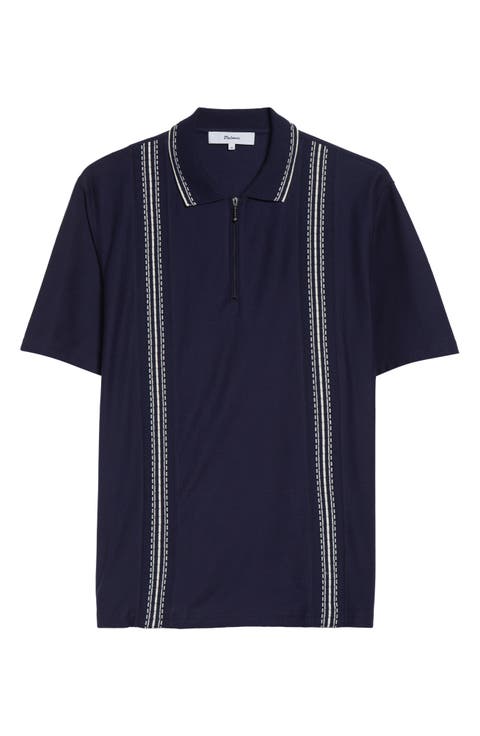Stripe Jacquard Trim Zip Polo