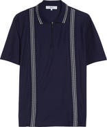 PALMES Stripe Jacquard Trim Zip Polo