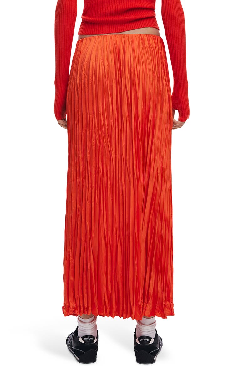 Desigual Floral Pleated Satin Maxi Skirt, Alternate, color, Coral