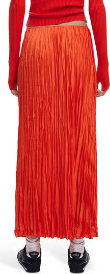 Floral Pleated Satin Maxi Skirt