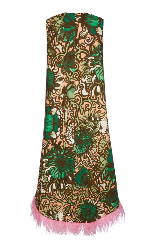 La Doublej La Scala High Dress With Feathers Anemone Pink Olive