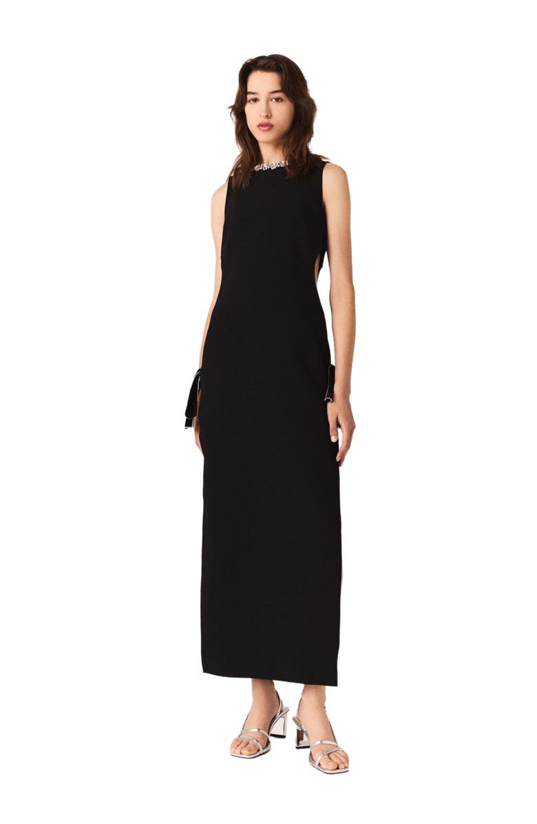 maje Jewel-collar maxi dress, Main, color, Black