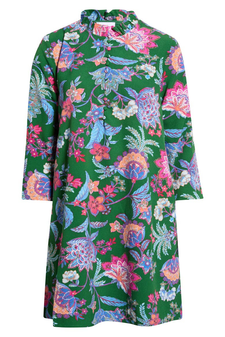Elara Floral Ruelle Ruffle Neck Minidress, Alternate, color, EMERALD-MULTI