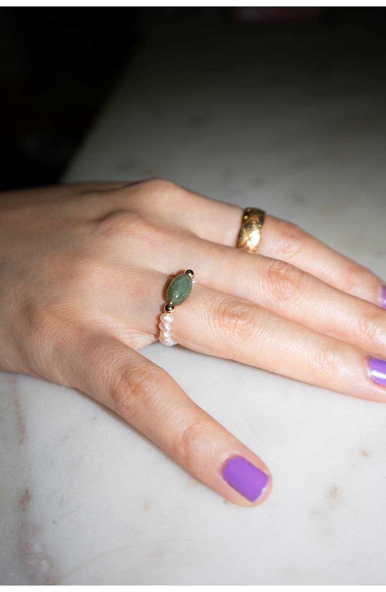 seree Isa Jade and beaded pearl stretch ring, Alternate, color, Light Green
